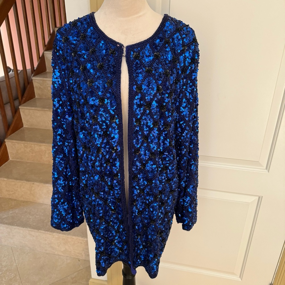 STÉNAY WOMAN. Royal Blue sequined Jacket. 100%. Silk. Cocktail/Evening/W…